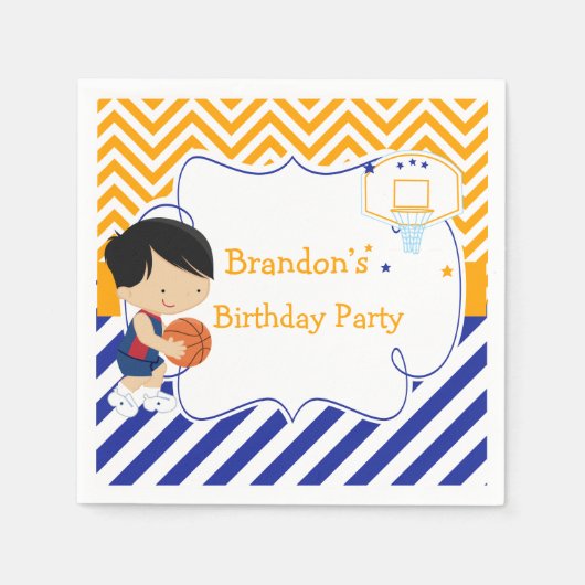 Serviette En Papier Basketball mignonne Black Cheveux garçon fête d'an (Devant)