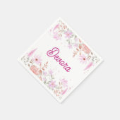 Serviette En Papier Basse mitzva rose florale avec nom (Coin)