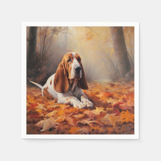 Serviette En Papier Basset Hound à l'automne Leaves automne Inspire (Devant)