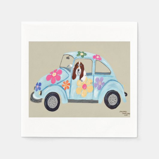Serviette En Papier  Basset Hound in Hippy car (Devant)