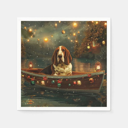 Serviette En Papier Basset Hound Noël Festive Voyage (Devant)