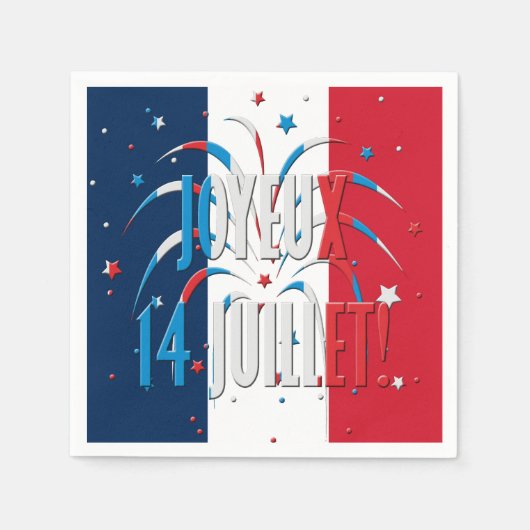Serviette En Papier Bastille Day, Joyeux 14 juillet (Devant)