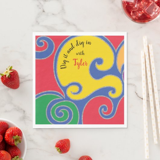 Serviette En Papier Bat BM ou Barre Mitzvah Napkin Grilles (En situation)