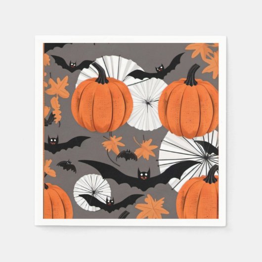 Serviette En Papier Bat d'Halloween mignonne et fête Citrouille (Devant)