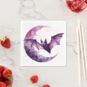 Serviette En Papier Bat et croissant Lune Aquarelle violet Art (En situation)