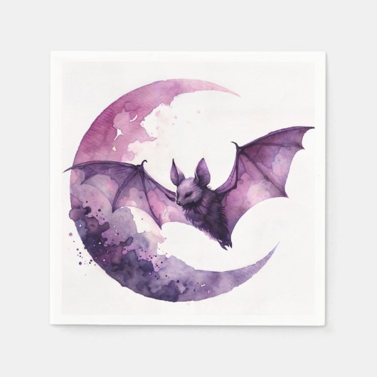 Serviette En Papier Bat et croissant Lune Aquarelle violet Art (Devant)