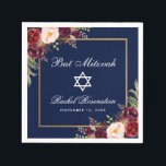 Serviette En Papier Bat mitzvah Bourgogne Floral Gold<br><div class="desc">Bat mitzvah Aquarelle Bourgogne Marsala Floral Or Frame Papier-cadre Napkin</div>