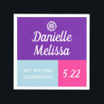 Serviette En Papier Bat mitzvah Color Block Personnalisé Napkins<br><div class="desc">Coloré et amusant ! Personnalisez en utilisant le formulaire modèle.</div>