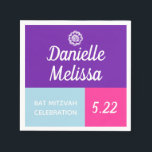 Serviette En Papier Bat mitzvah Color Block Personnalisé Napkins<br><div class="desc">Coloré et amusant ! Personnalisez en utilisant le formulaire modèle.</div>