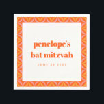Serviette En Papier Bat mitzvah de bordure orange brillant rétro perso<br><div class="desc">Serviettes de Bat mitzvah de frontière orange brillant</div>