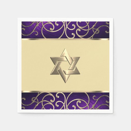 Serviette En Papier Bat mitzvah élégant violet et Gold Filigree (Devant)