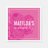 Serviette En Papier BAT MITZVAH moderne élégant floral joli rose (Devant)