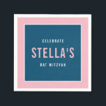 Serviette En Papier BAT MITZVAH moderne en gras bloc bleu foncé rose<br><div class="desc">par kat massard >>> WWW.SIMPLYSWEETPAPERIE.COM <<<</div>