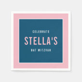 Serviette En Papier BAT MITZVAH moderne en gras bloc bleu foncé rose (Devant)