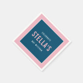 Serviette En Papier BAT MITZVAH moderne en gras bloc bleu foncé rose (Coin)