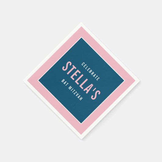 Serviette En Papier BAT MITZVAH moderne en gras bloc bleu foncé rose (Coin)