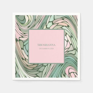 Serviette En Papier Bat mitzvah moderne simple rose et vert