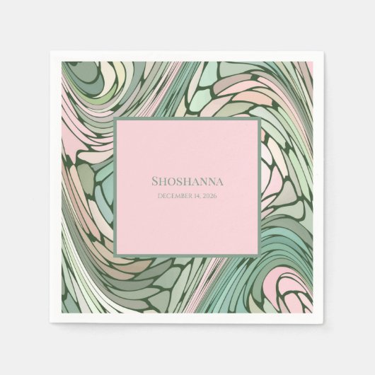 Serviette En Papier Bat mitzvah moderne simple rose et vert (Devant)