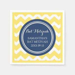 Serviette En Papier Bat mitzvah personnalisé Napkin jaune bleu Chevron