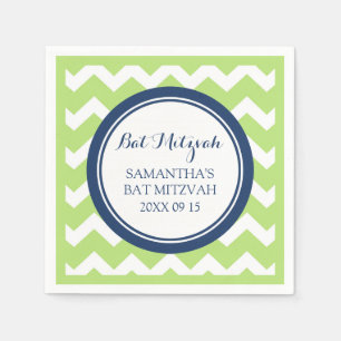 Serviette En Papier Bat mitzvah personnalisé Napkin Lime Blue Chevron