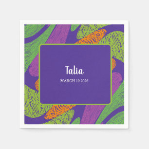 Serviette En Papier Bat mitzvah rétro violet et vert