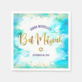 Serviette En Papier Bat mitzvah Turquoise Aquarelle Or Script Girl (Devant)