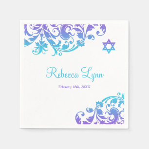 Serviette En Papier Bat mitzvah turquoise pourpre élégant de Flouris