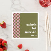 Serviette En Papier Bat mitzvah vert rose rétro en carton fleuri (En situation)