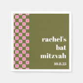 Serviette En Papier Bat mitzvah vert rose rétro en carton fleuri (Devant)