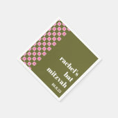 Serviette En Papier Bat mitzvah vert rose rétro en carton fleuri (Coin)