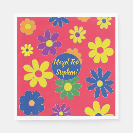 Serviette En Papier Bat ou Bar Mitzvah Napkin Fleurs (Devant)