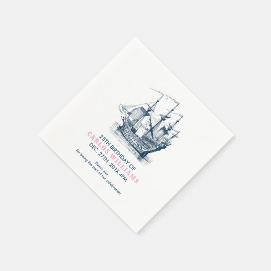 Serviette En Papier Bateau à vent bleu nautique Modèle d'anniversaire (Coin)