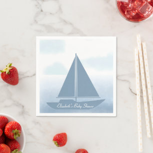 Serviette En Papier Bateau à voile Bleu Aquarelle Garçon Baby Shower