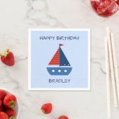 Serviette En Papier Bateau à voile bleu et rouge (En situation)