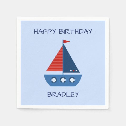 Serviette En Papier Bateau à voile bleu et rouge (Devant)