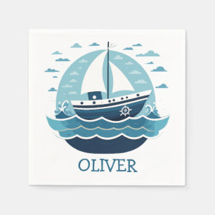 Serviette En Papier Bateau à voile bleu mignon personnalisé