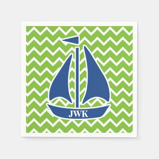Serviette En Papier Bateau à voile bleu nautique Personnalisé Chevron  (Devant)