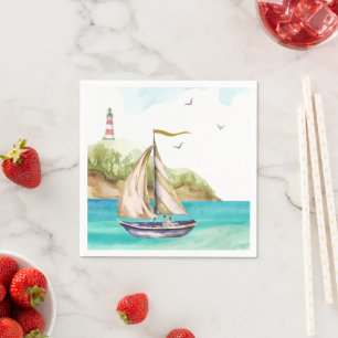 Serviette En Papier Bateau à voile dans une serviette Turquoise Ocean