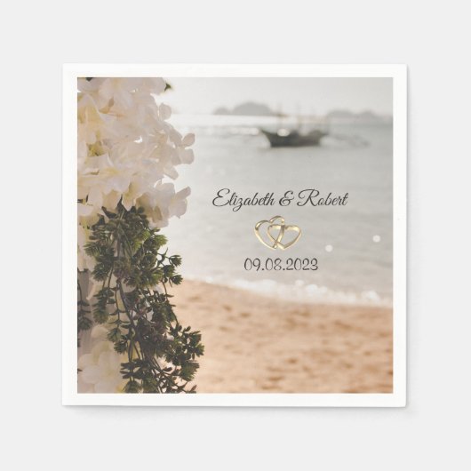 Serviette En Papier Bateau à voile Fleurs Plage Mariage (Devant)