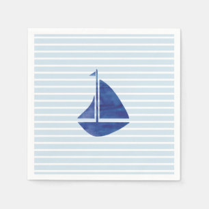 Serviette En Papier Bateau à voile Nautique Océan Bleu Bleu Bande Papi