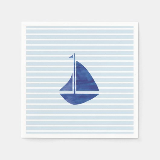 Serviette En Papier Bateau à voile Nautique Océan Bleu Bleu Bande Papi (Devant)