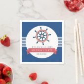 Serviette En Papier Bateau bleu marine Roue et rayures (En situation)