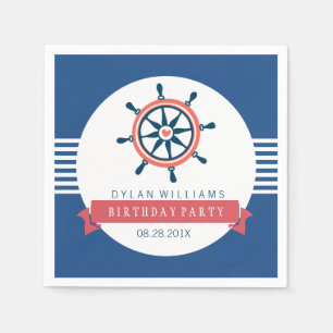 Serviette En Papier Bateau bleu marine Roue et rayures