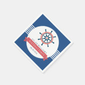 Serviette En Papier Bateau bleu marine Roue et rayures (Coin)