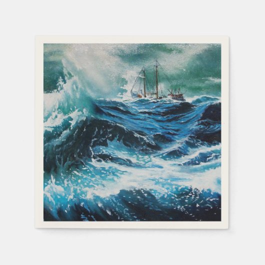 Serviette En Papier Bateau dans la mer dans la tempête (Devant)