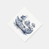 Serviette En Papier Bateau de style Delft bleu et blanc avec scène de (Coin)