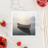 Serviette En Papier Bateau en bois rustique sur un lac calme (En situation)