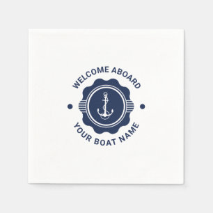 Serviette En Papier Bateau marine bleu et blanc roue et ancre