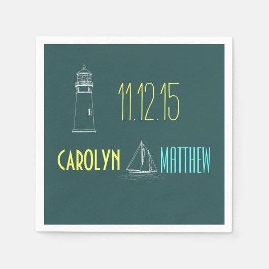Serviette En Papier Bateau nautique | Mariage bleu phare (Devant)