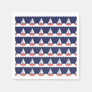 Serviette En Papier Bateau nautique Motif Marine Bleu et Rouge